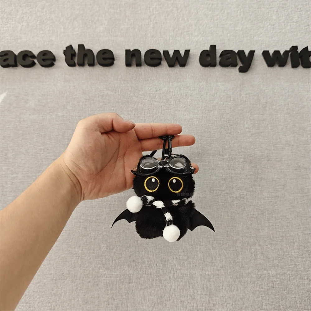 

Cute Big Eyes Black Cat Plush Keychain Stuffed Soft Cartoon Wings Kitten Doll Pendant Little Devil Mini Car Keyring Kids Gift