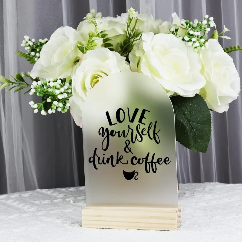 5PCS Arch Blank Acrylic Table Number Sign with Wooden Base Wedding Party Bar Decor Customizable Table Place Name Card Holder