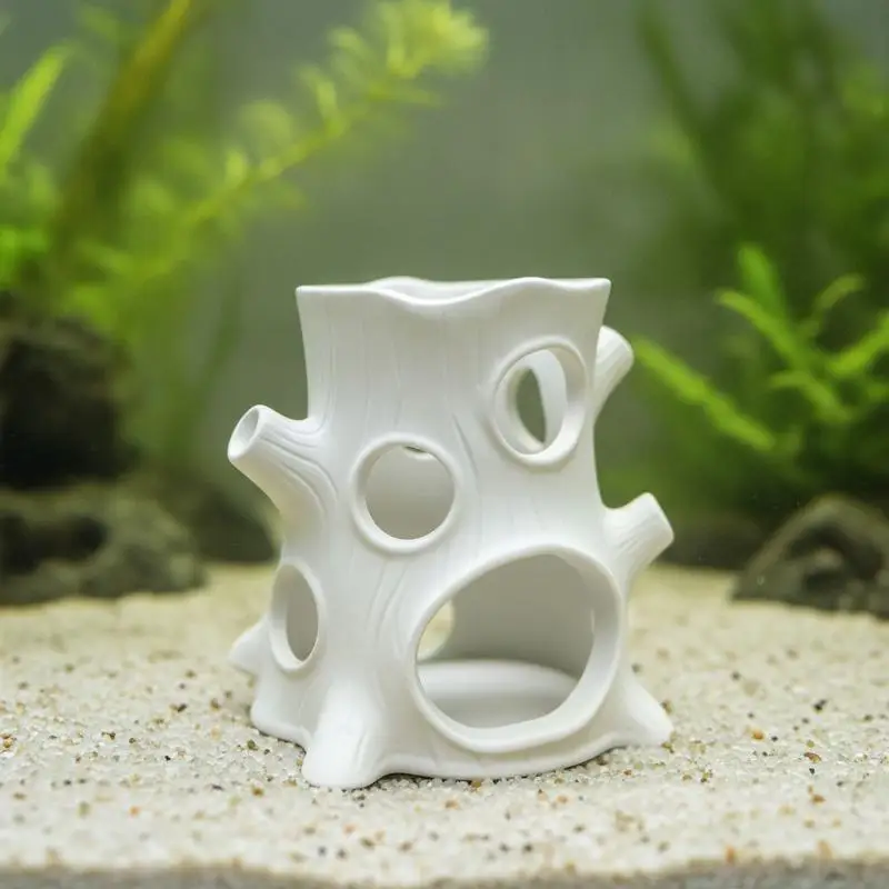 Hollow Shrimp Breeding Cave Realistic Tree Stump Non-Toxic Aquarium Hideaway Plastic Multi-Hole Aquarium Ornament Fish Tank