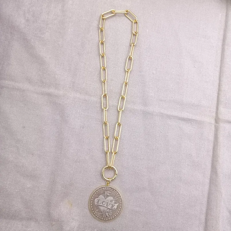 1Pcs Gold Color Necklace Copper Letter Circle Coin Round Shape 18inch Jewelry Special Gift For Women