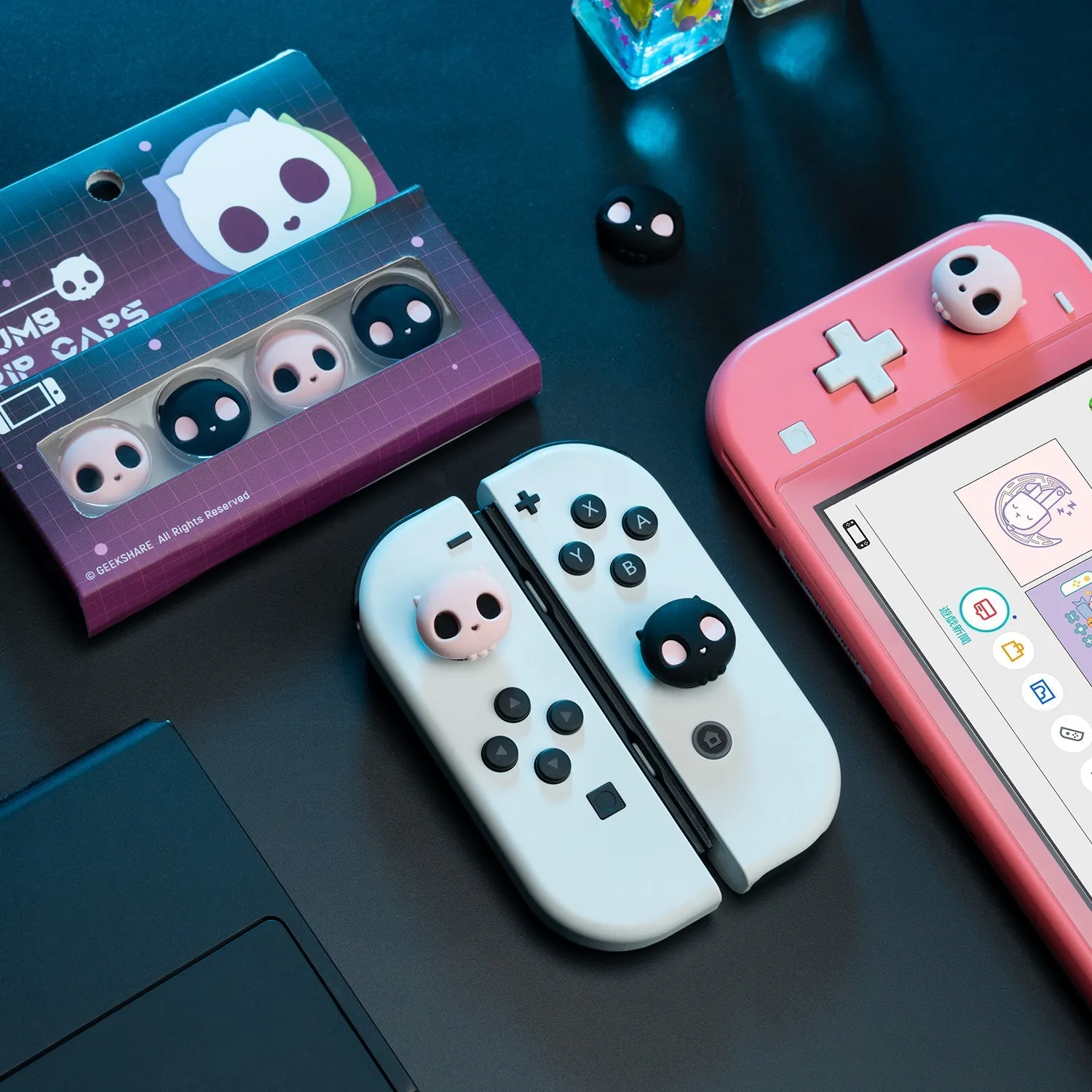 GeekShare-Tapas de Joystick para Switch, cubierta Oled Joy-con, bonita, con forma de corazón, Calavera, Switch Lite, Thumb Grips, accesorios para Nintendo Switch