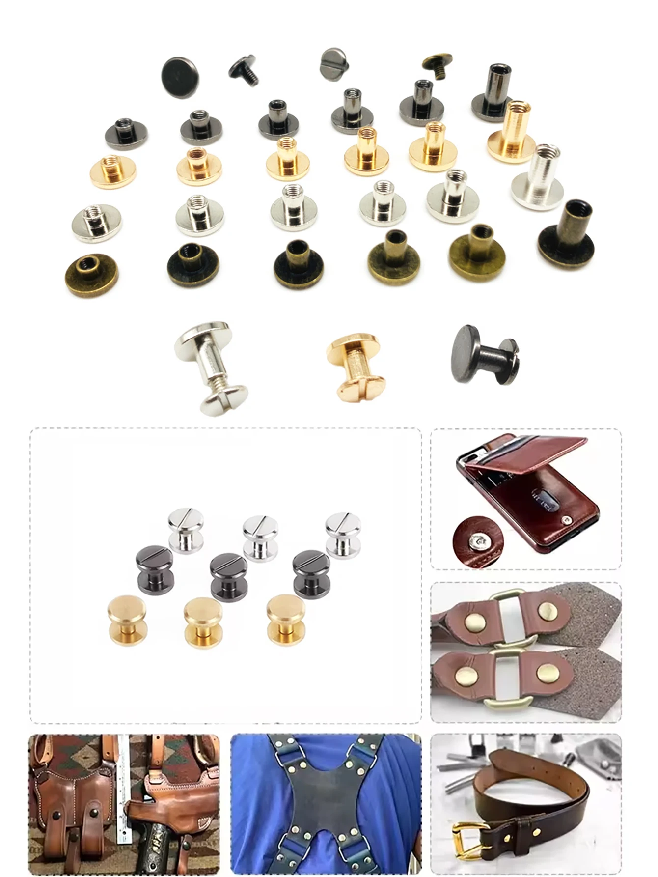 20 Sets Copper Flat Stationery Rivets With Screws Binding Barrels and Screws DIY Belt Keychain Metal Accessories Screws Posts