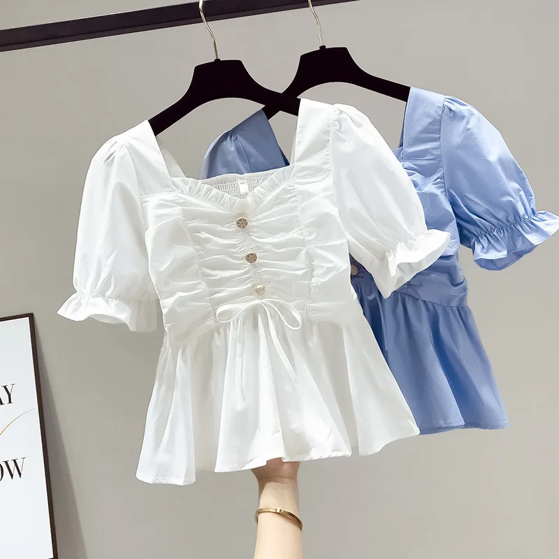 

Spring Clothing New Style Pure Desire High-end White Chiffon Shirt Women's Design Sense Niche Chic Short Top