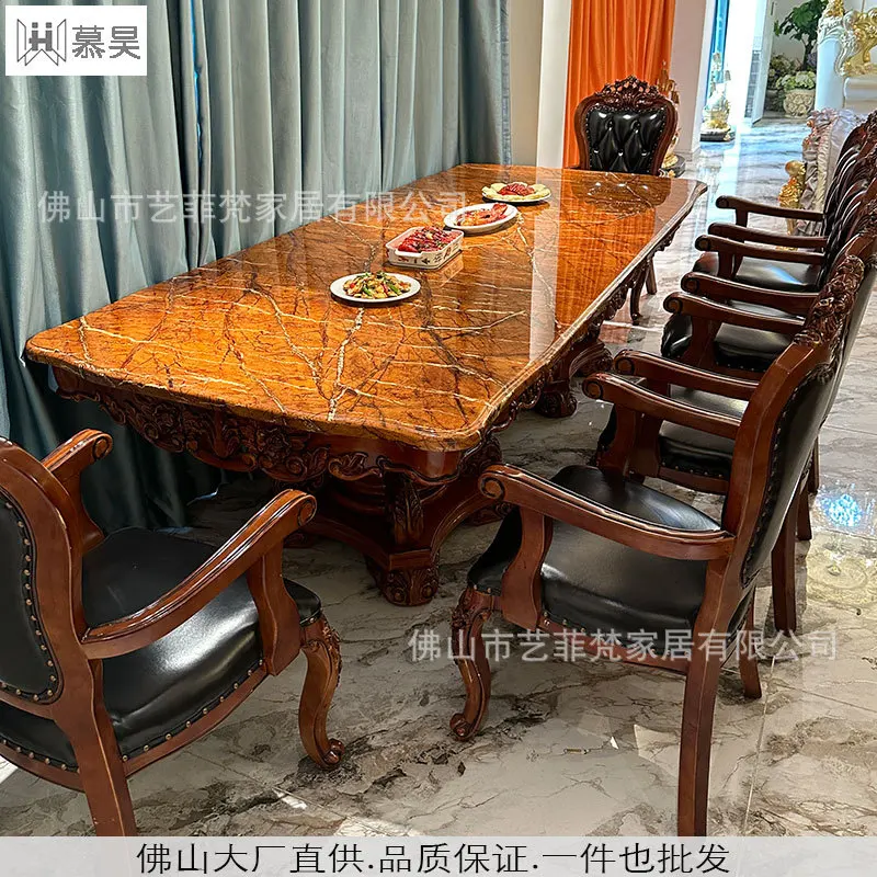 Factory source direct sales European style solid wood long dining table Western dining table Household dining table European