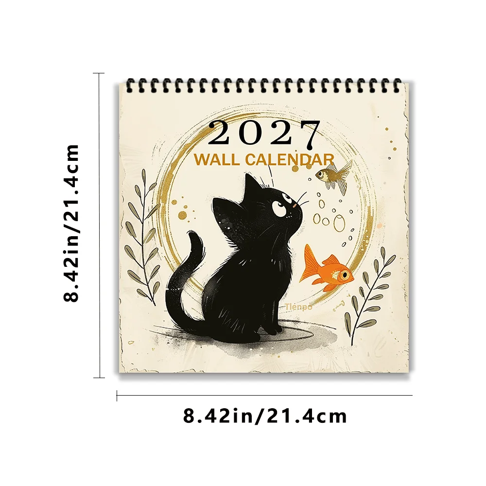 1pc 2027 Wall Calendar, Black Cat Theme, 12-Month Monthly Planner, Perfect Gift For Back-to-School Season, Christmas, New Year