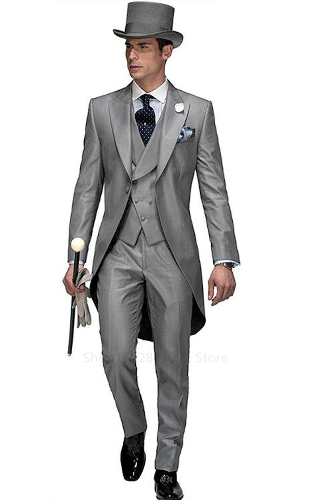 2024 Blue Wedding Men Tail Coat 3 Piece Groom Tuxedo for Formal Prom Male Suits Fashion Set Jacket with Pants Vest