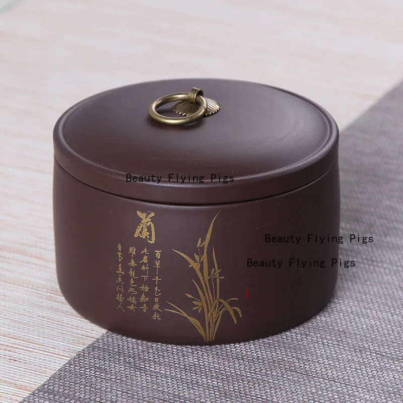 1pc Purple Clay Tea Jar Pu Erh Tea Sealed Jar Yixing Fragrant Powder Jar Tea Ceremony Accessories Purple Clay Coffee Powder Jars