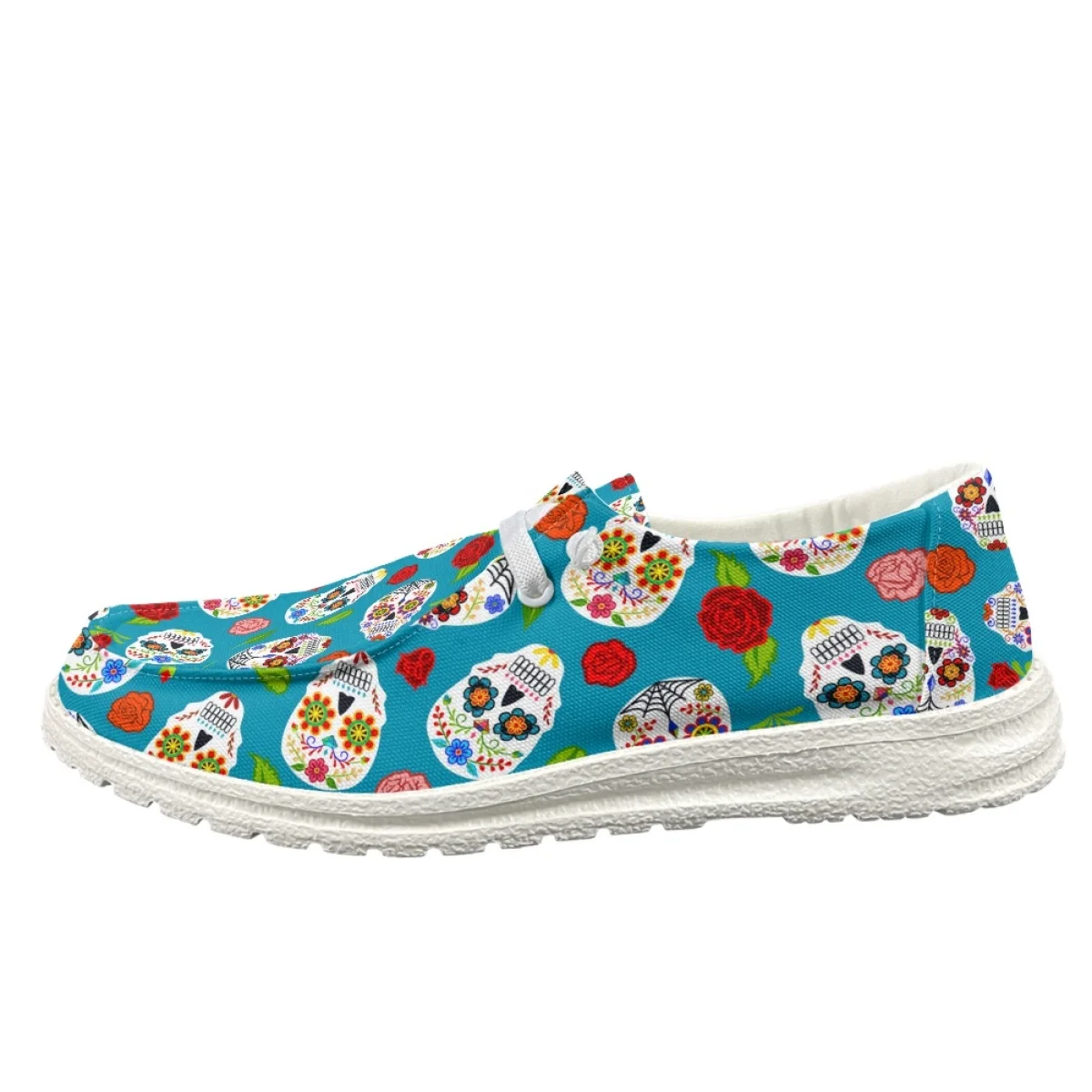 INSTANTARTS Men's Lightweight Pump Pretty Sugar Skull Floral Print Flat Shoes for Women Comfortable Slip-on Loafers Outdoor Shoe