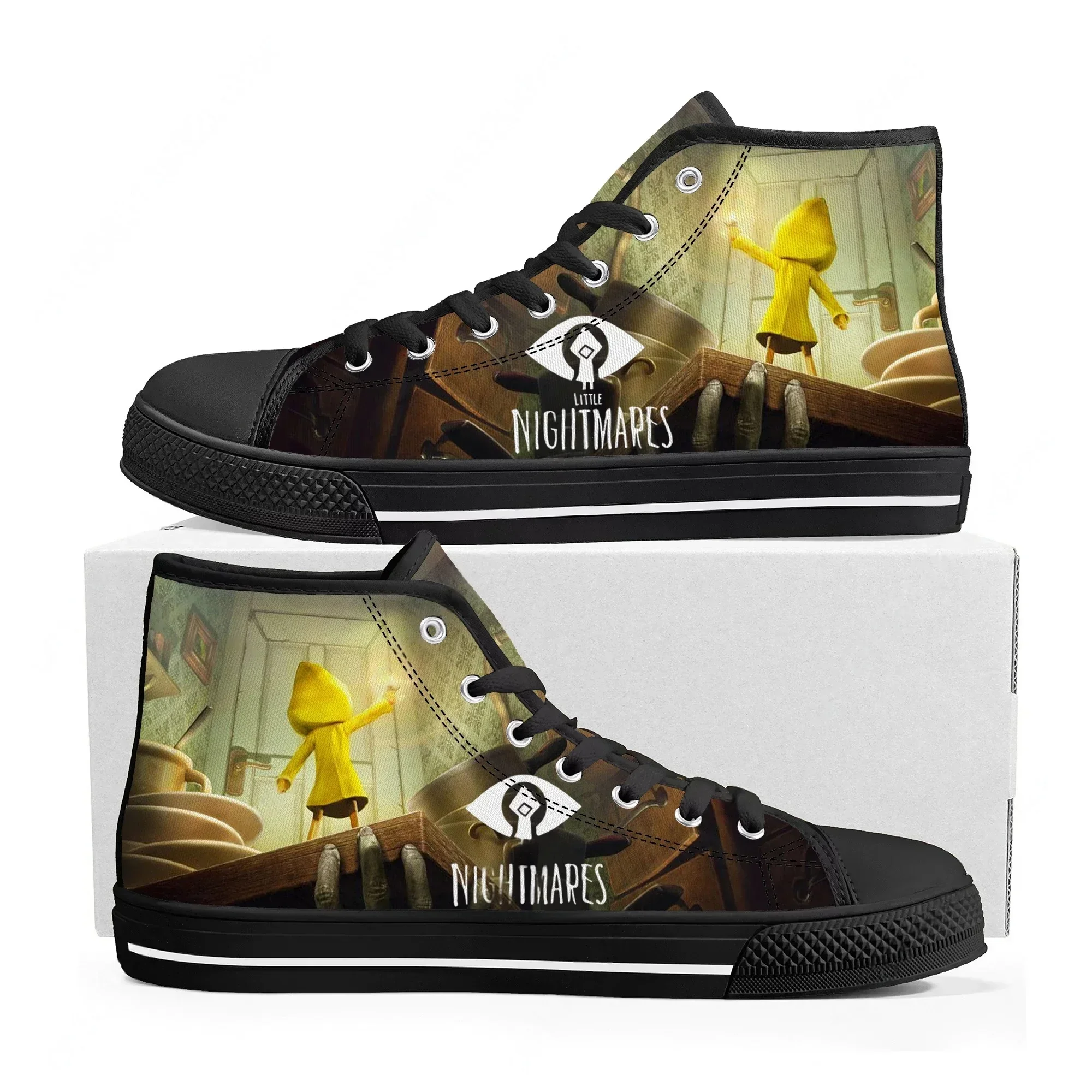 Anime Game Little Nightmares High Top Sneakers High Quality Mens Womens Canvas Sneaker Casual Couple Shoes Custom Shoe