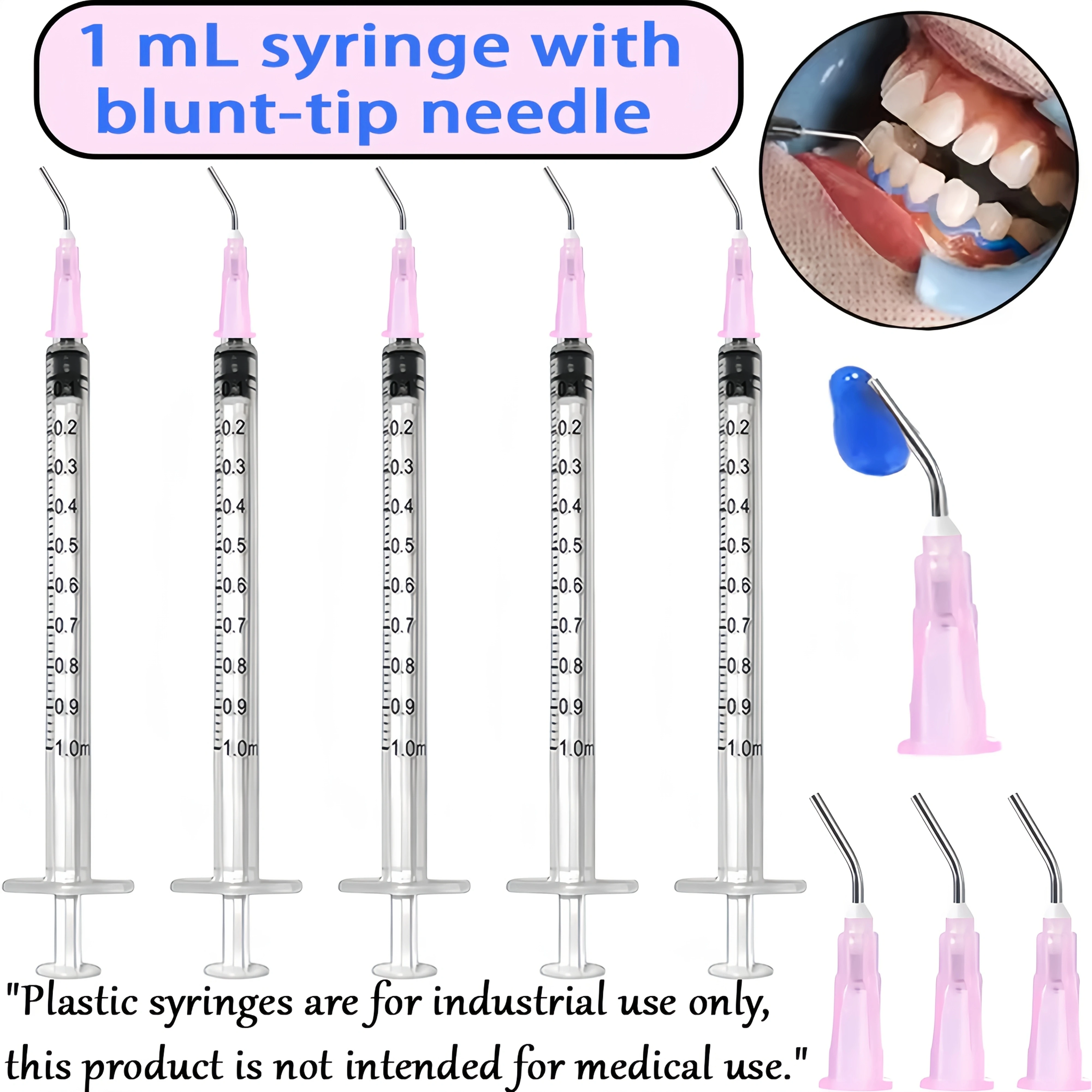 1ml Syringe with Blunt Tip Needle, Suitable for Dental Care Gel Application, Interdental Irrigation and Personal Hygiene Care