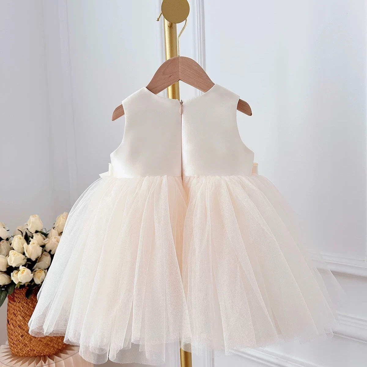 Baby Girl Princess Bow Silk Tutu Dress Sleeveless Infant Toddler Child Elegant Solid Vestido Birthday Party Baby Clothes 1-5Y