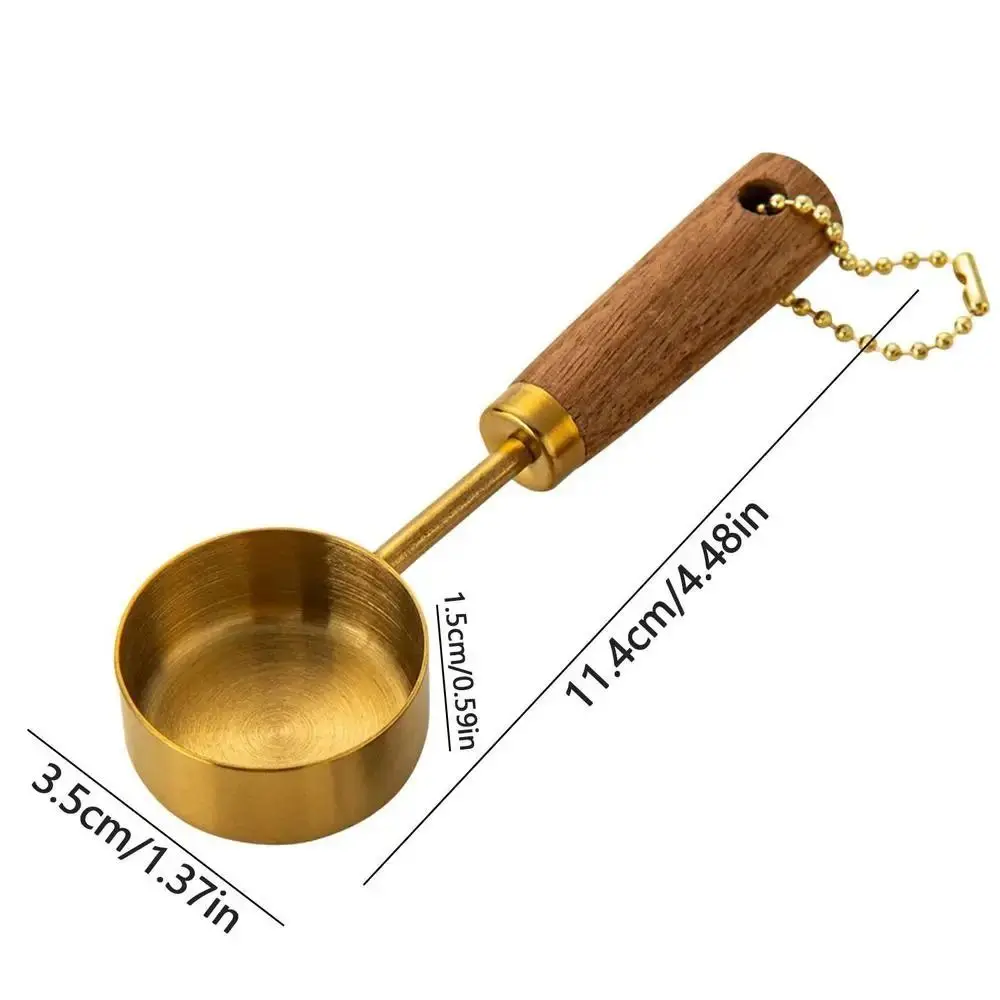 Cuchara medidora de acero inoxidable de fondo plano con mango de madera, taza medidora a prueba de óxido, herramientas de medición de cocina