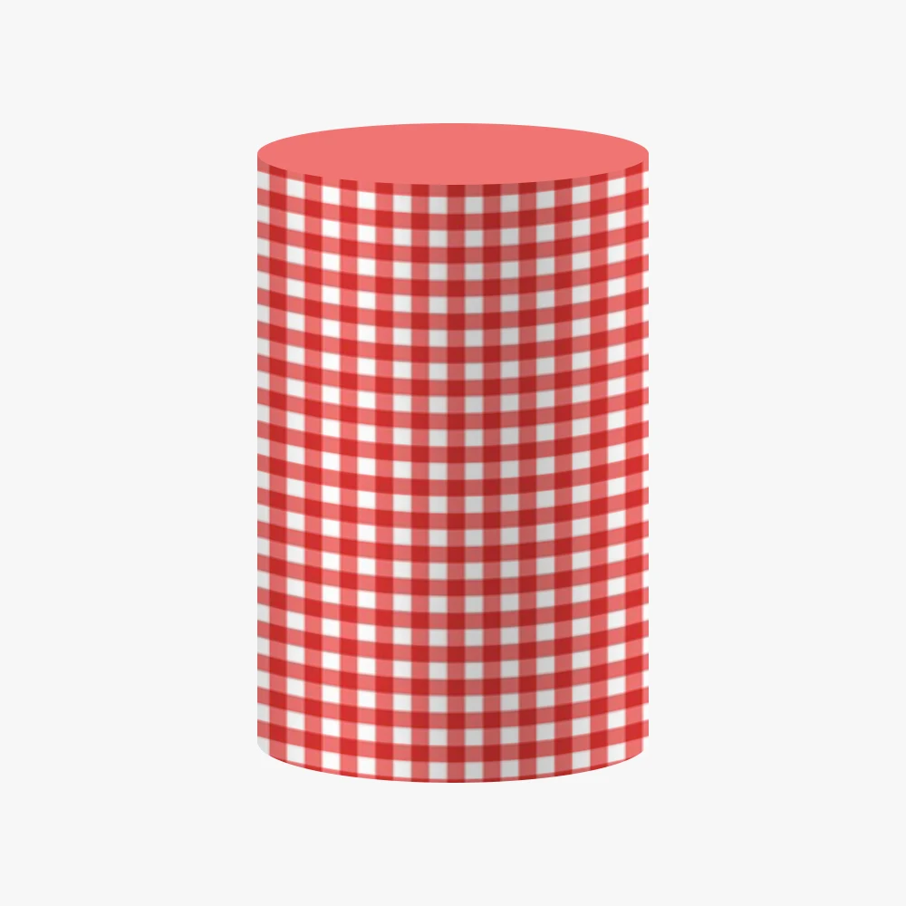 Plaid Cylinder Cover Backdrop Colorful Gingham Print Birthday Party Baby Shower Plinths Pedestal Background Decor Elastic Custom
