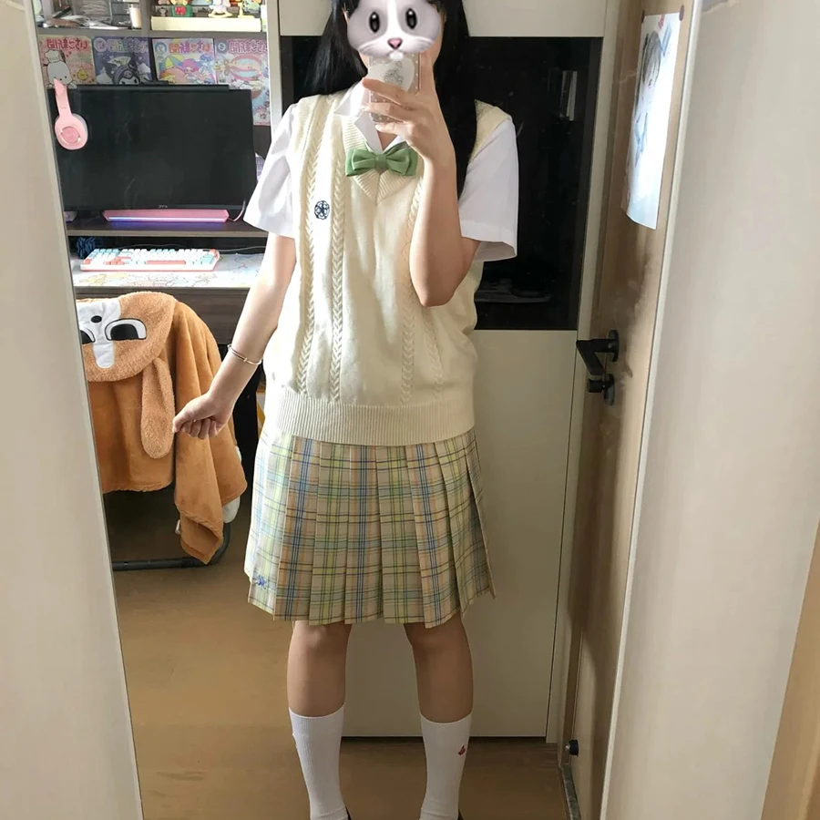 الأصلي اليابانية Sle المدرسة orm الحليب الكرز سترة سترة المرأة طبقات محبوك سترة دافئة V-Ne طويلة Sve سترة