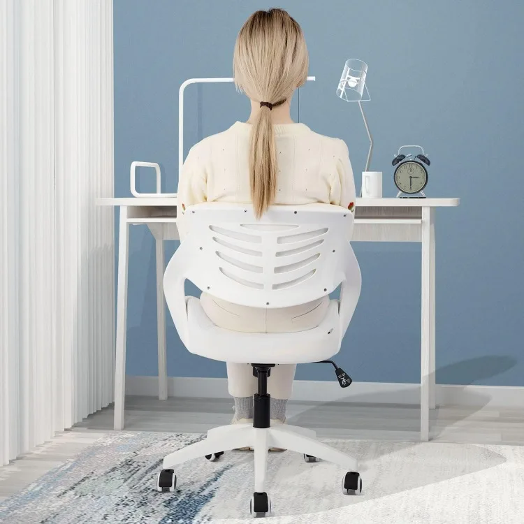 Chaise de Bureau Ergonomique avec Support Lombaire, Chaise de Travail à Comcussion à 360 °, Couleur Blanche