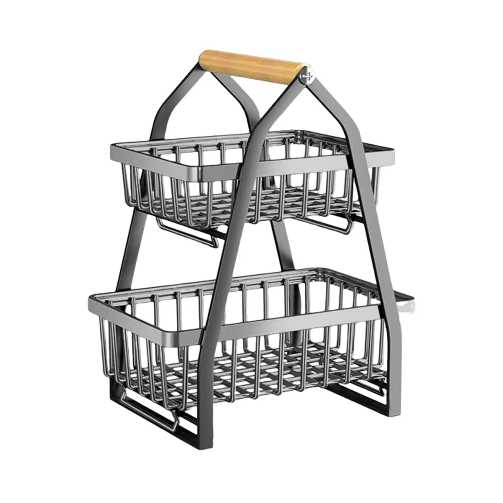 Multifunctional Fruit Basket, with Wooden Handle Save Holder Storage Bowl for kitchen and office Vegetable