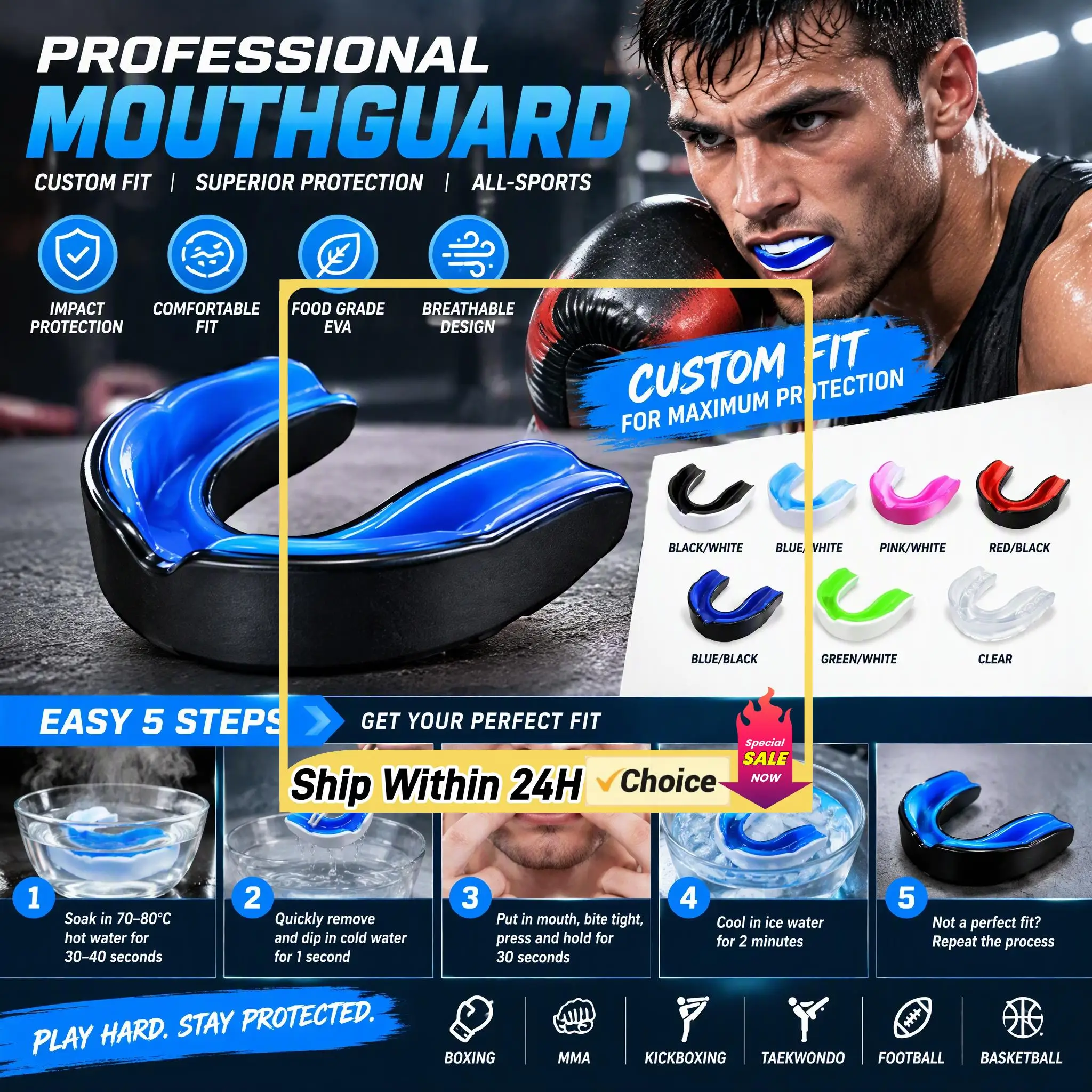 EVA Sports Mouth Guard for Martial Arts Mouthguard Taekwondo Tooth Brace Protection Muay Thai Boxing Teeth Protection Guard