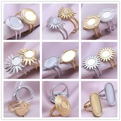 1/2pcs Mix Silver/Gold Color Oval Flower Sun Ring Stainless Steel Rings For Women Men Accessories Round Blank Cobochons Settings