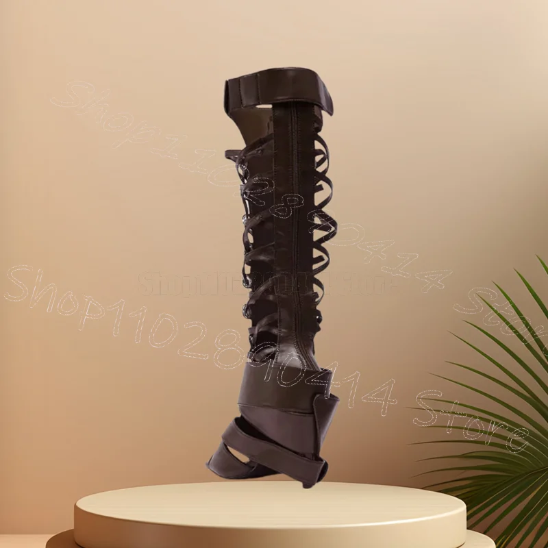 

Brown Hollow Design Belt Fastener Sandals Boots Back Zipper Women Shoes Thin High Heels Party Banquet 2025 Zapatos Para Mujere