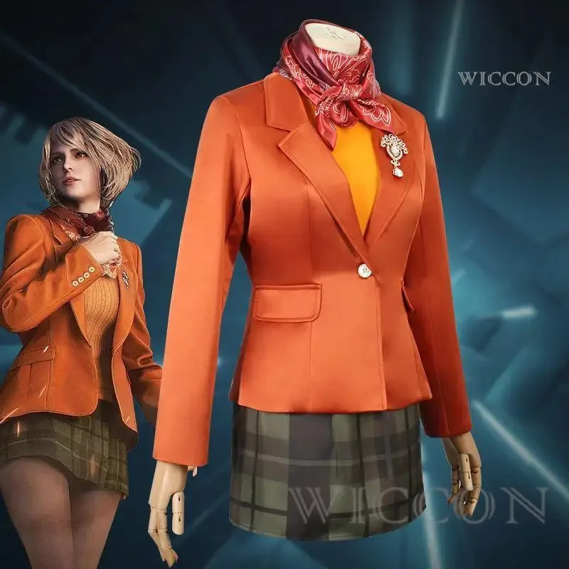 

Biohazard Resident 4 Remake Ashley Graham Evil Cosplay Costume Jacket Dress Women Sweaters Outfits Halloween Carnival Party Suit