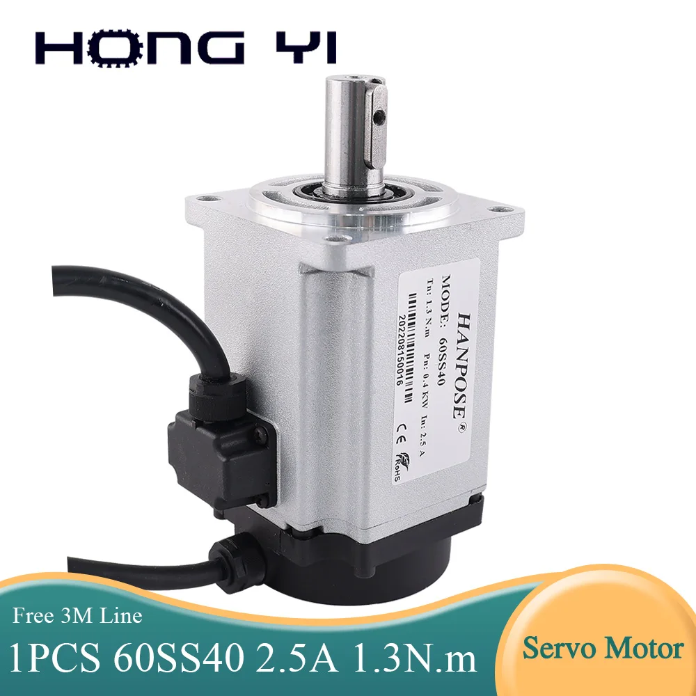 

2.5A 1.3N.m 400W 0.4Kw 60SS40 3M Cable Robot CNC Machine Tool Shaft Diameter 14mm 400W Servo Motor