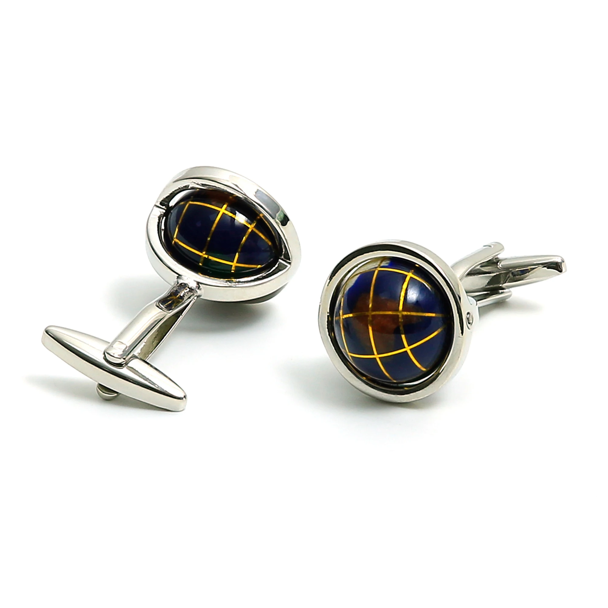 Cufflinks for Men XK24018 Cute Agate Globe Silver Color Copper Dress Shirt Cuff Links Jewelry image 3