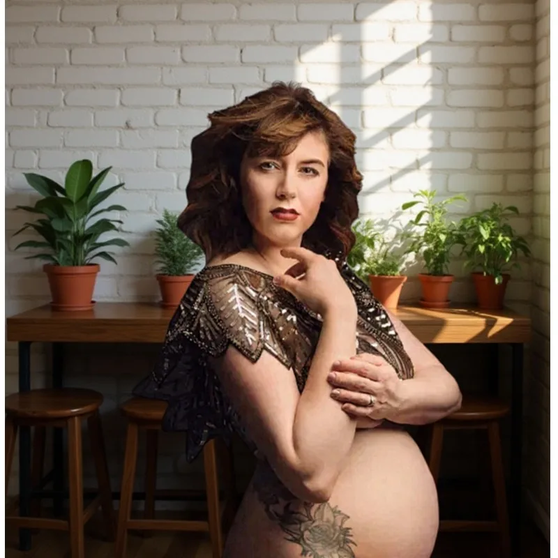 Beaded Maternity Photography Wrap - Roaring 20s Style Evening Shawl - Glamorous Pregnancy Photo Prop (See-Through Design)