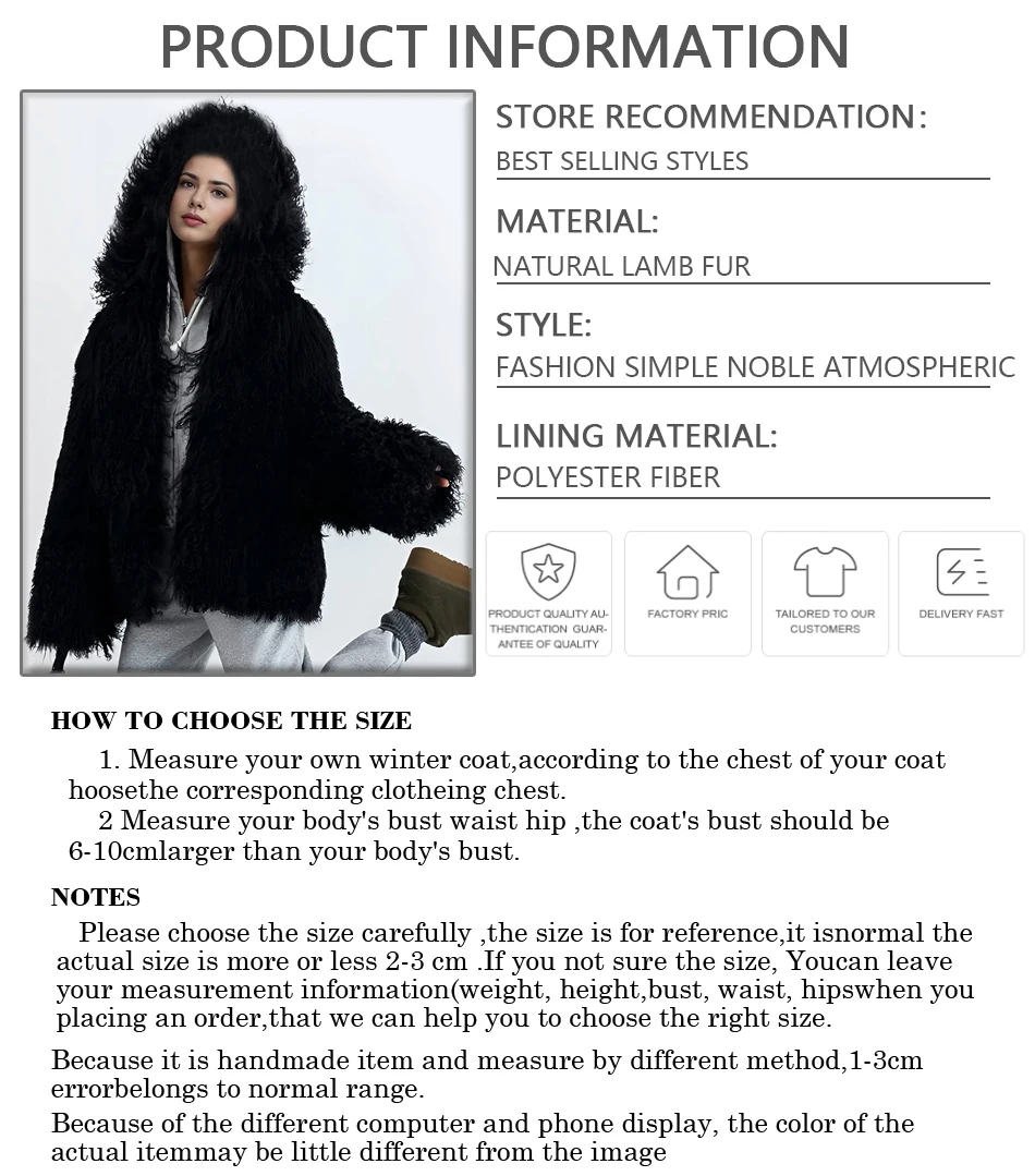 짧은 검정색 천연 양털 코트 티베트 양털 후드 퍼 재킷 여성 고품질 따뜻한 의류 리얼 퍼 재킷