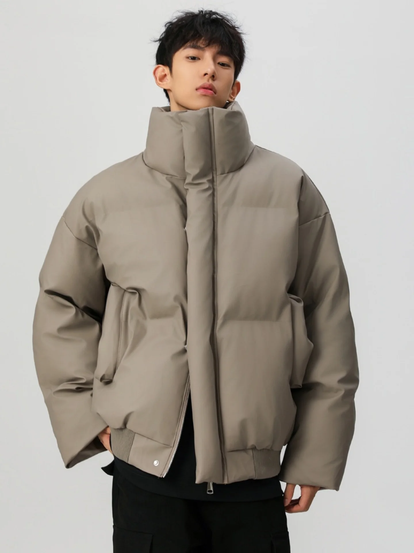 

Зимняя утепленная куртка из искусственной кожи и хлопка для мужчин, повседневная теплая куртка с воротником-стойкой, износостойкая кожаная куртка в американском стиле