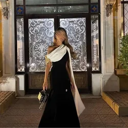 Black And White Prom Dresses Tulle Grace One Shoulder Evening Dress Floor-Length Sleeveless Women A-Line Wedding Party Dresses