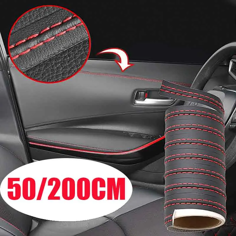 Car Interior DIY Strips Universal Decorative PU Leather Woven Trim Strips for Door Dashboard Stickers Car Protection Stickers