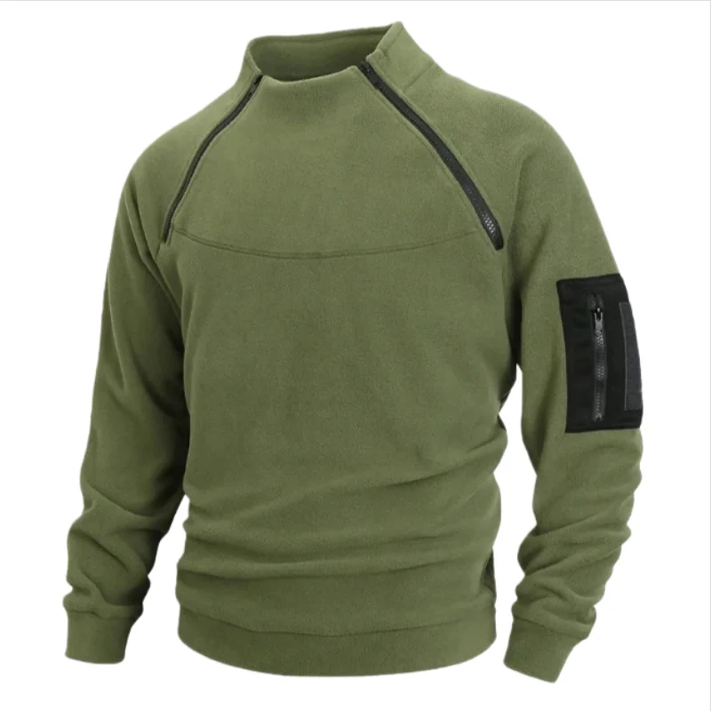 Autumn Winter Men's Pullover Velcro Zippered round neck Long Sleeve Casual keep warm Tactics Training Hoodie Men tops