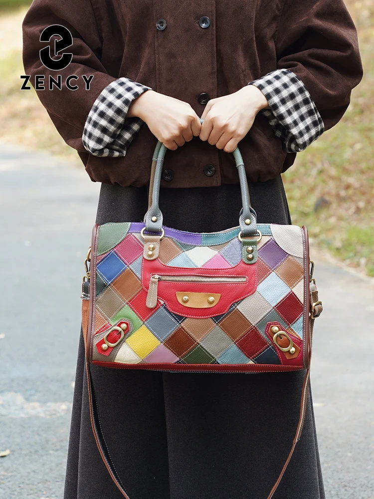 Zency Women's Top-Handle Bag Luxury Designer Genuine Leather Crossbody Multi-Compartments Shoulder Handbag 2026