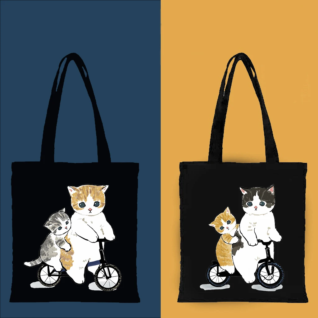 Tote Bag Women\'s Bag Shopping Bags Cat Canvas Boutique Eco Friendly Products Designer Handbags Reusable Customizable Big Shopper