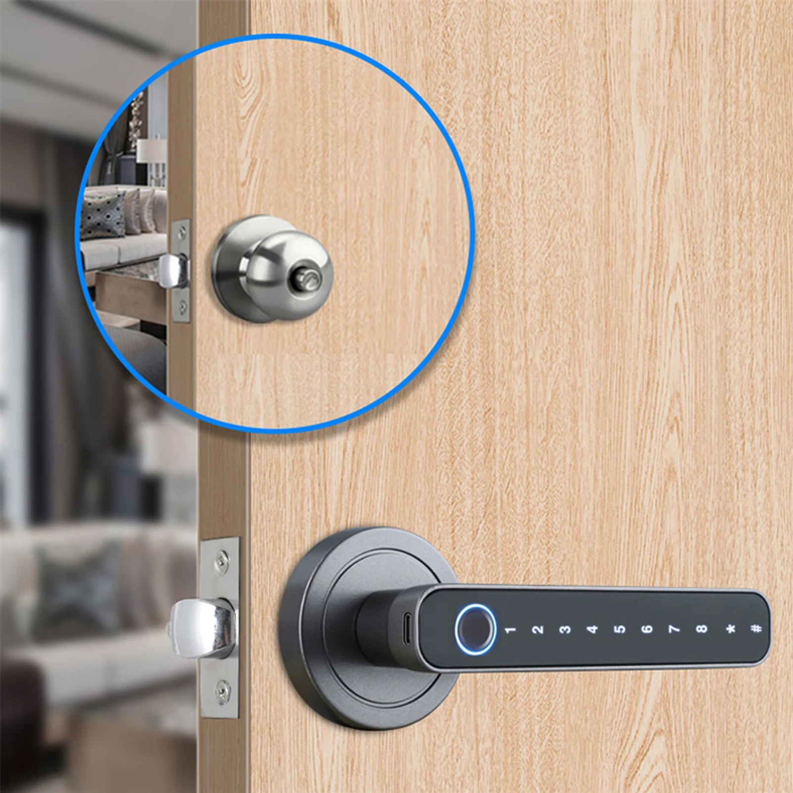 Door Lock Fingerprint Door Lock 4 Unlocked Ways for Tuya BT Connection APP Password Key Unlocking for Homes Apartments