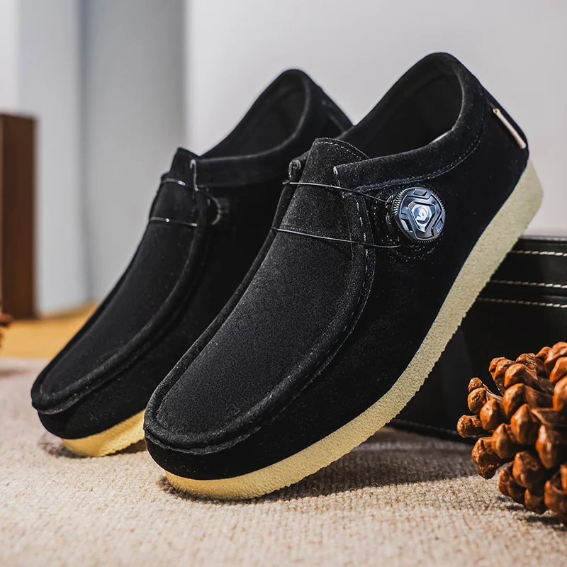 حذاء رجالي بدون كعب كاجوال للاستخدام اليومي مع إبزيم دوار مريح سهل الارتداء للرجال