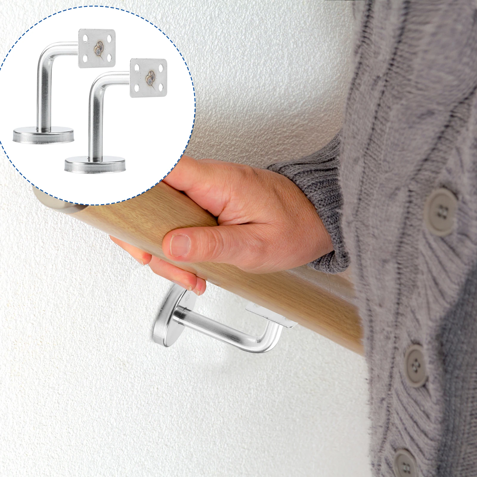 

2 Pcs Stainless Steel Bracket Handrail Support Wall Mounted Metal Safe to Use Bannister Restaurant Office Building