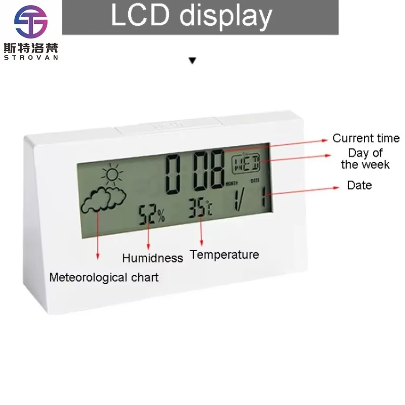 

LCD Electronic Desk Clock Digital Display Multifunctional Temperature and Humidity Meter Alarm Clock Room