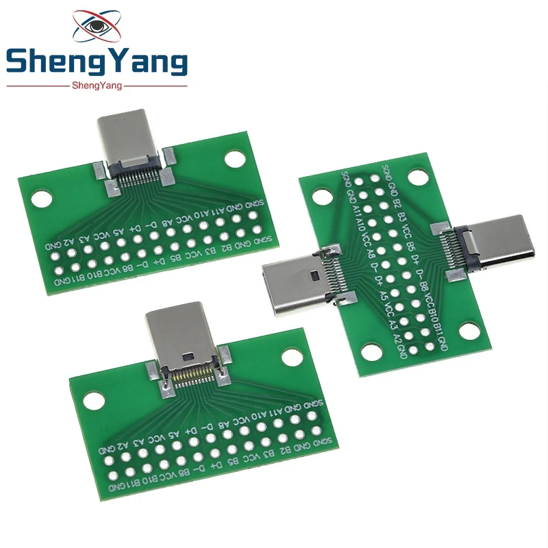 TZT Type-C Male to Female USB 3.1 Test PCB Board Adapter Type C 24P 2.54mm Connector Socket For Data Line Wire Cable Transfer