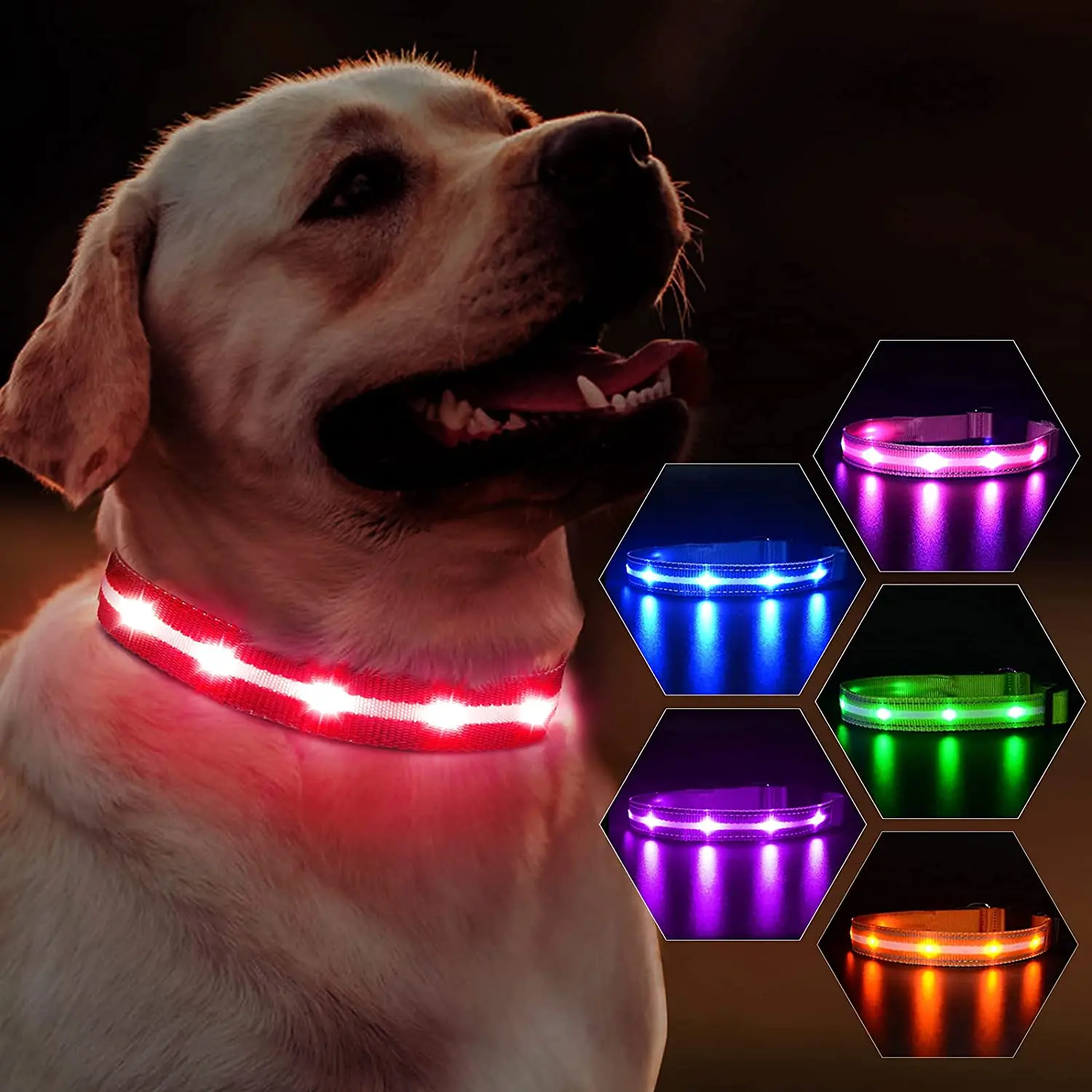 MASBRILL Dog Collar Rechargeable LED Dog Collar 100% Waterproof Flashing Lights with USB Outdoor Walking Night Safety Supplies