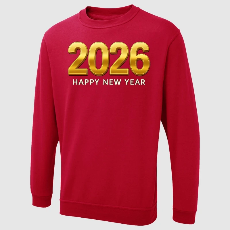 سنة جديدة سعيدة 2026 تصميم البلوز بسيط مطبوعة حفلة هدية طاقم الرقبة مطابقة هوديس الشتاء طويلة الأكمام الدفء البلوز