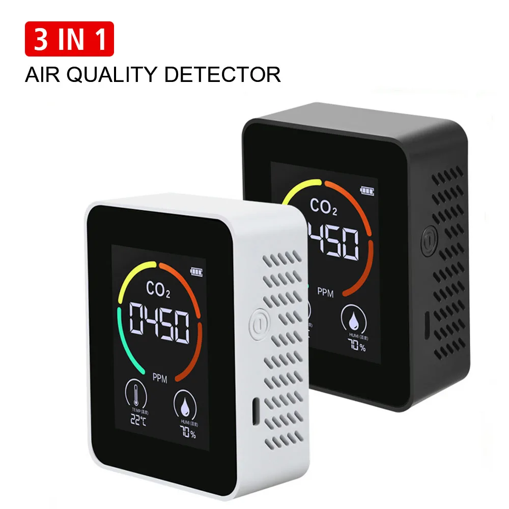 Carbon Dioxide Detector Digital Air Quality Monitor Monitor Tester Multifunctional LCD Rechargeable CO2 Temperature Humidity