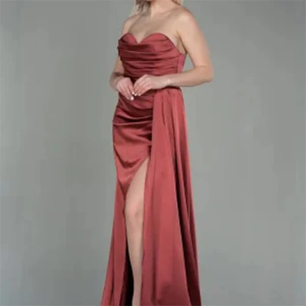 

Customized Simple Charmeuse Pleat Draped A-line Sweetheart Long Dresses Bespoke Occasion Dresses Retro Fashion Sizes Available