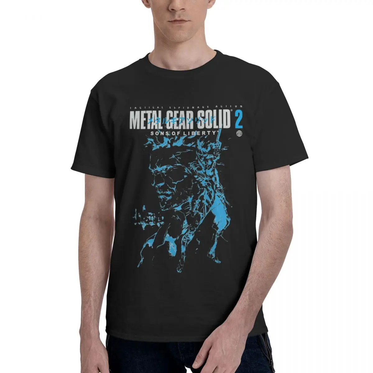 MGS2 Metal Gear Solid Sons Of Liberty T-Shirt for Men O Neck Pure Cotton T Shirts Snake and Raiden Cover Short Sleeve Tee Shirt