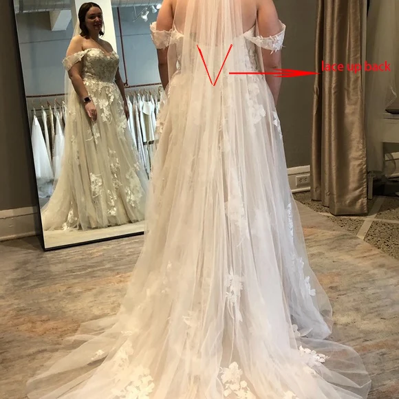 JIERUIZE Spitze Appliques Boho Hochzeit Kleider Schatz Weg Von Der Schulter Lace Up Zurück Brautkleider A-line Plus Größe