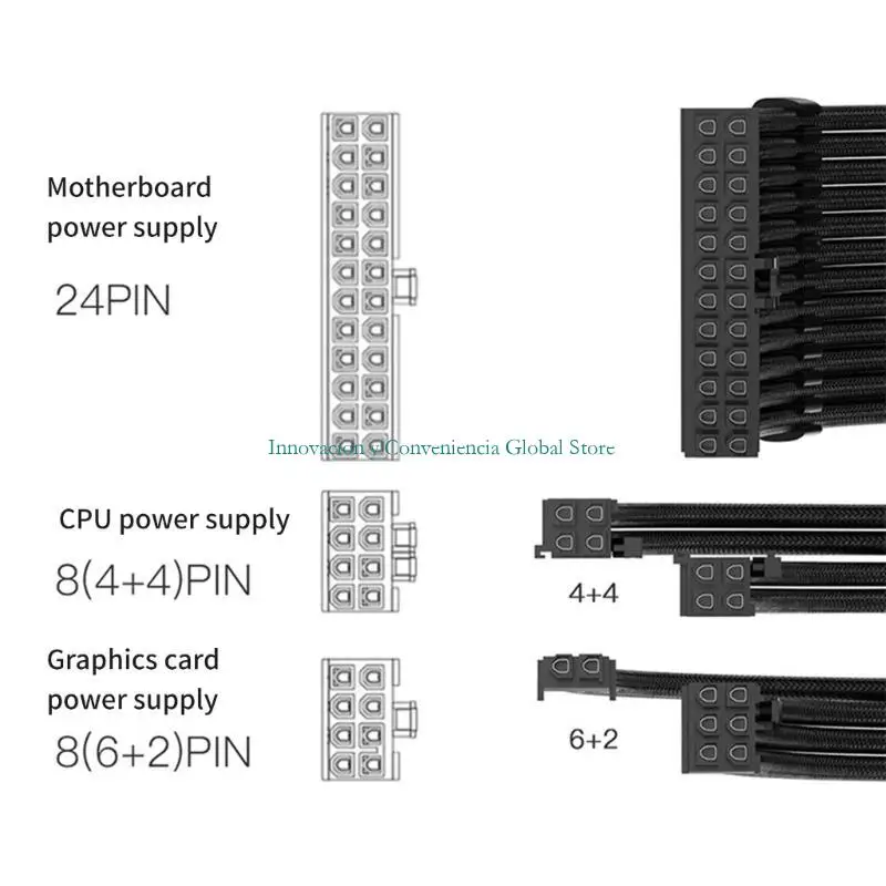 

Набор расширения мощности, плетенные кабели 18AWG Увеличивают доставку мощности, 1x24pin, 1x8pin, 2x8pin, включают кабельные