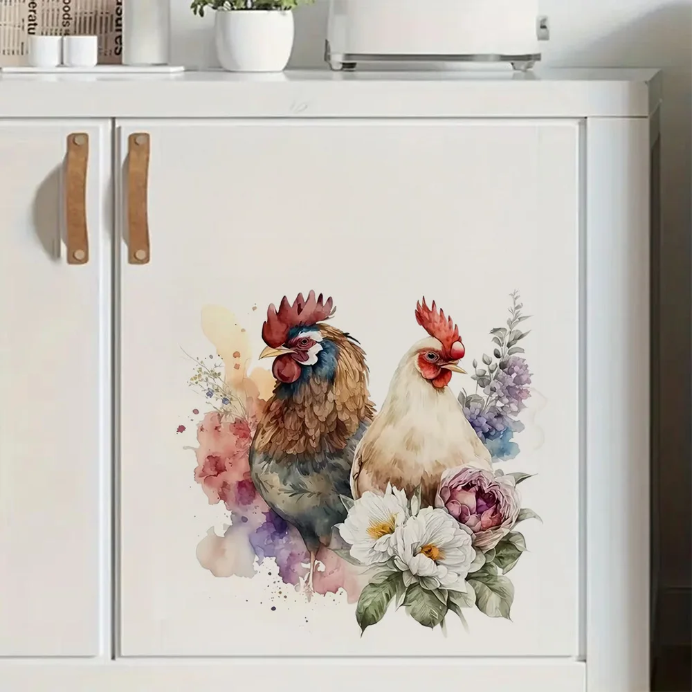 

A Very Beautiful Painted Rooster Flower Sticker, Waterproof Vinyl Material, Ideal for Toilet, Home , Refrigerator, Car, Window