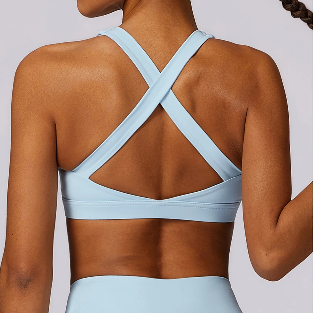 النساء اليوغا الصدرية الظهر عبر حزام تانك الأعلى رفع تشغيل الرياضة الصدرية تنفس لينة اللياقة البدنية الجمال بلون ملابس داخلية رياضية ﻿