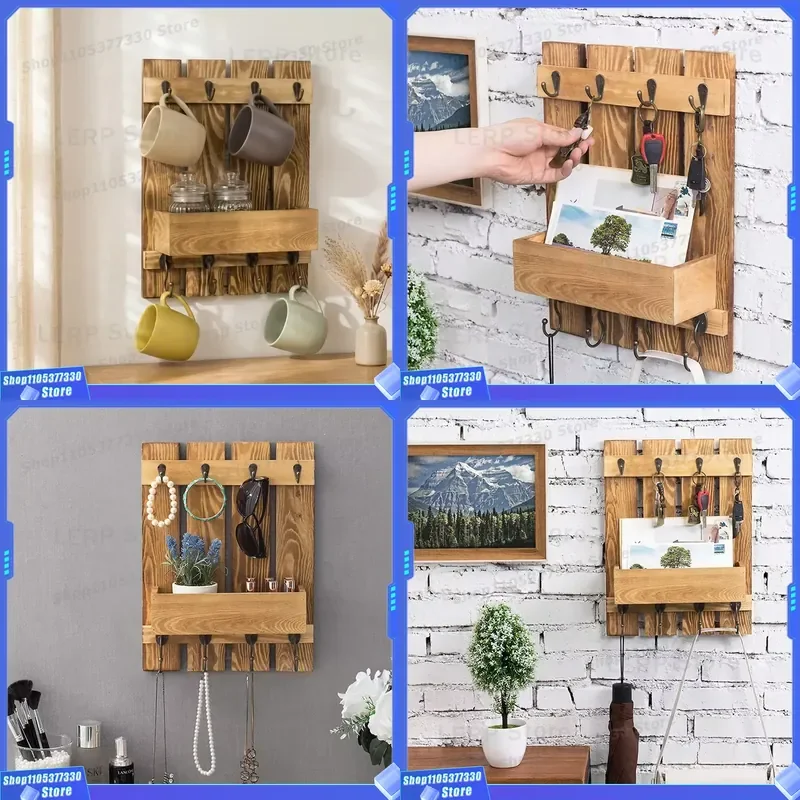 Solid Wood Wall Mounted Shelf Single Layer Storage Rack for Living Room Bedroom Kitchen Cup Holder Display Stand Home Decor