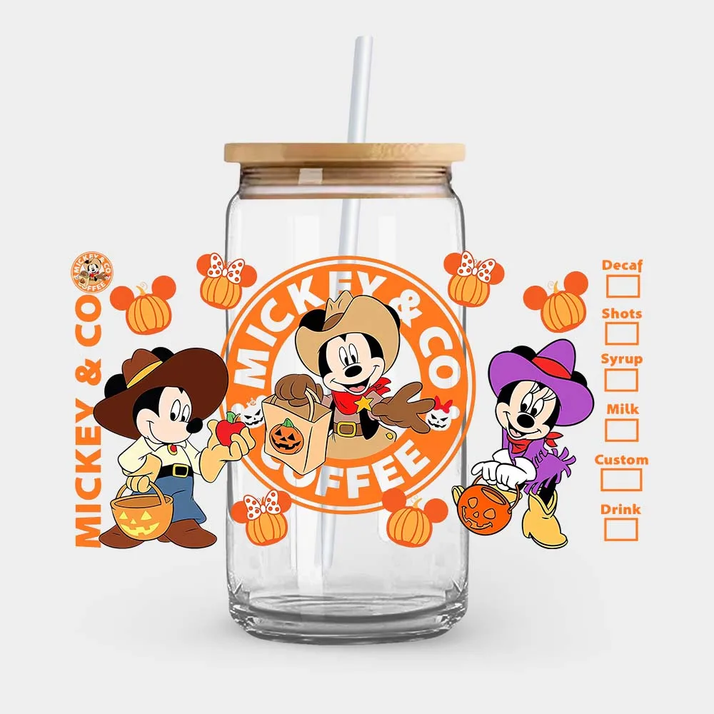 قهوة ميكي ، الهالوين ، اليقطين ، يودا ، ويني ذا بو ، فوق بنفسجية ، ملصق نقل dtf ، ذاتي اللصق ، مصنوع بشكل فردي #3